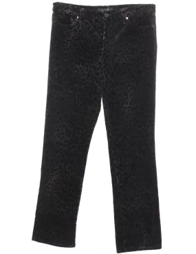 Ralph Lauren Corduroy Black & Grey Leopard Print 1990s Trousers - W32 L32