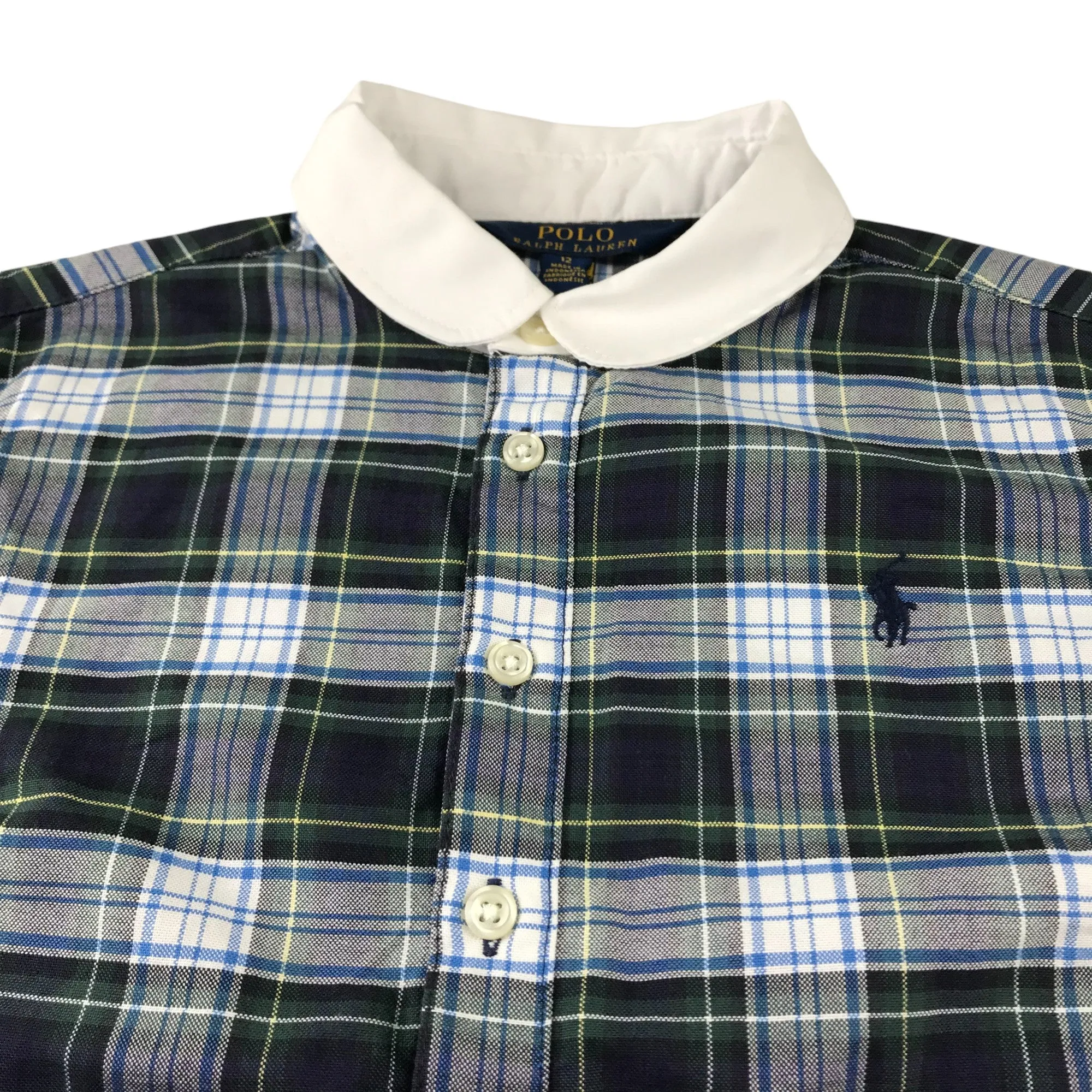 Ralph Lauren dress 11-12 years green and navy checked shirt dress with low peplum hem cotton