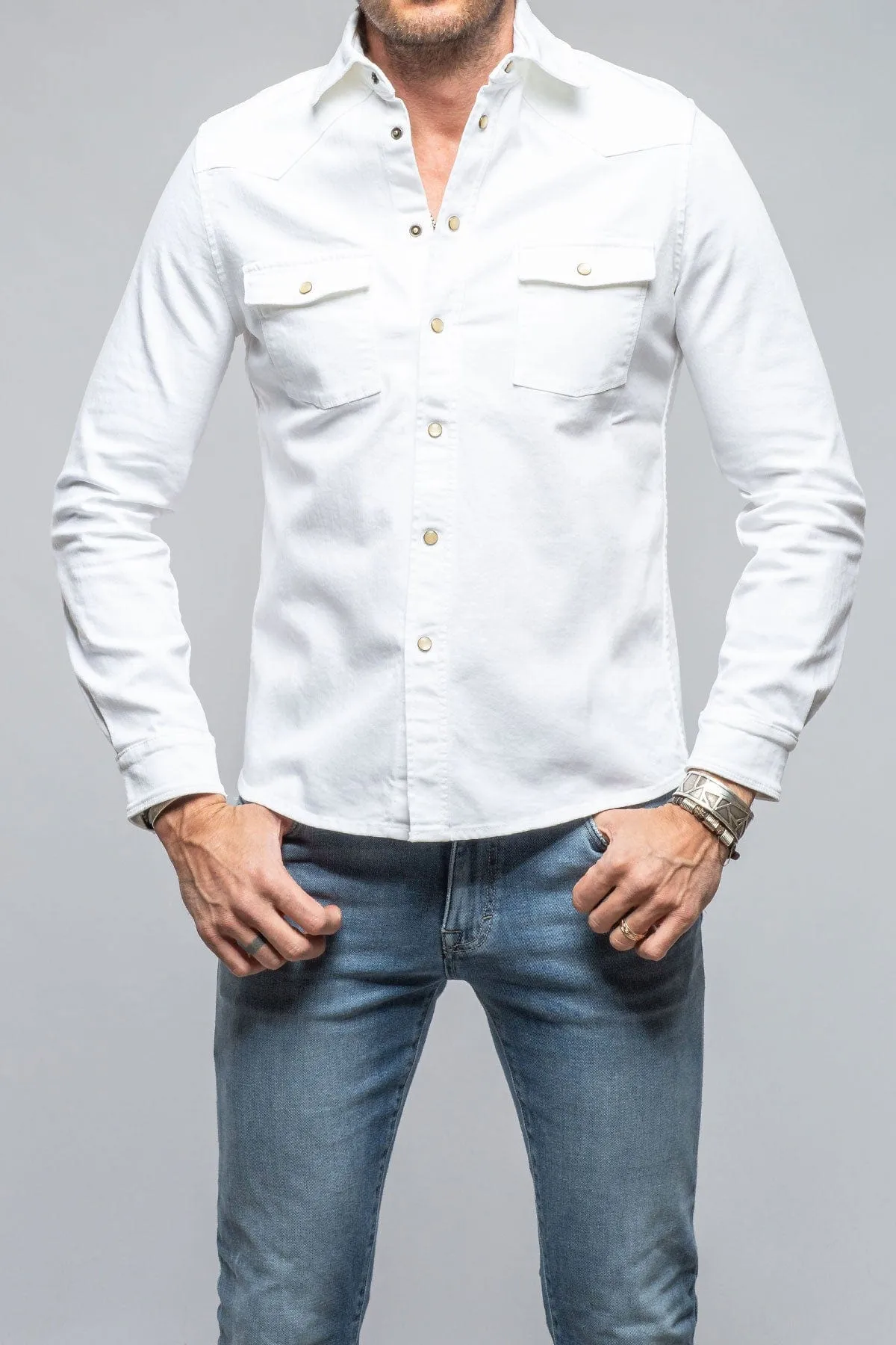 Ranger Colored Denim Snap Shirt In White