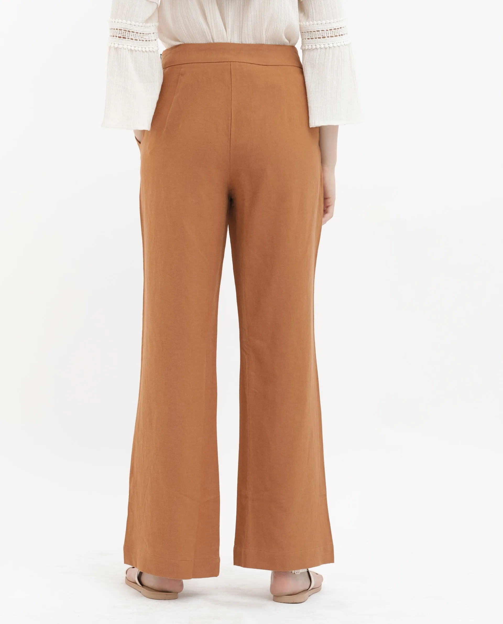 Rareism Women Rica Pastel Orange Cotton Linen Fabric Regular Length Trouser