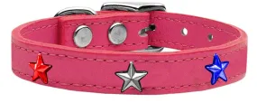 Red, White And Blue Star Widget Genuine Leather Dog Collar Pink 14