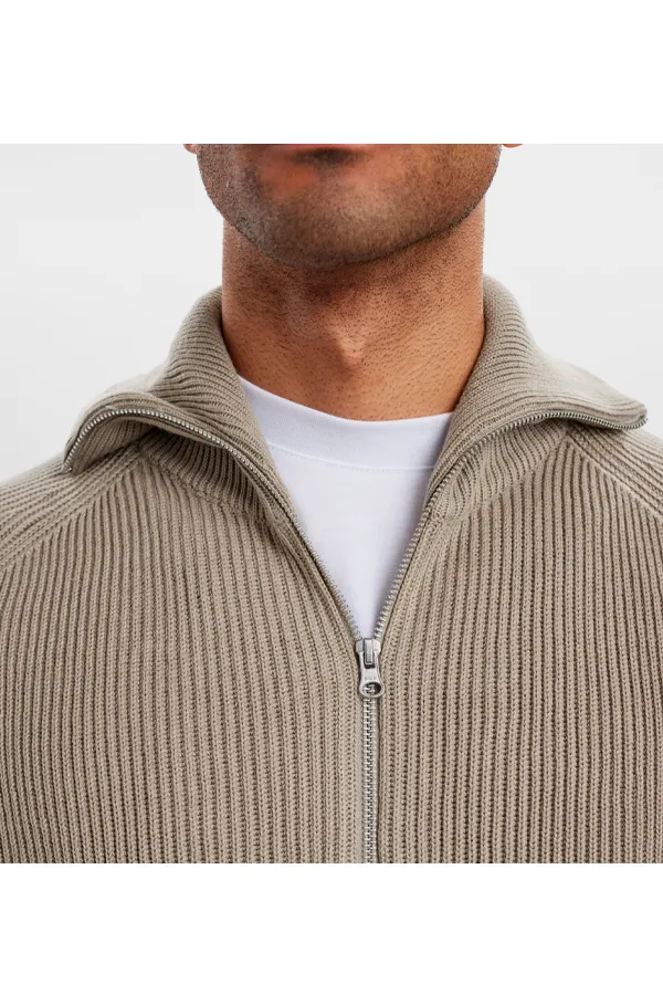 Resteröds Full-Zip Knit Pullover Sand