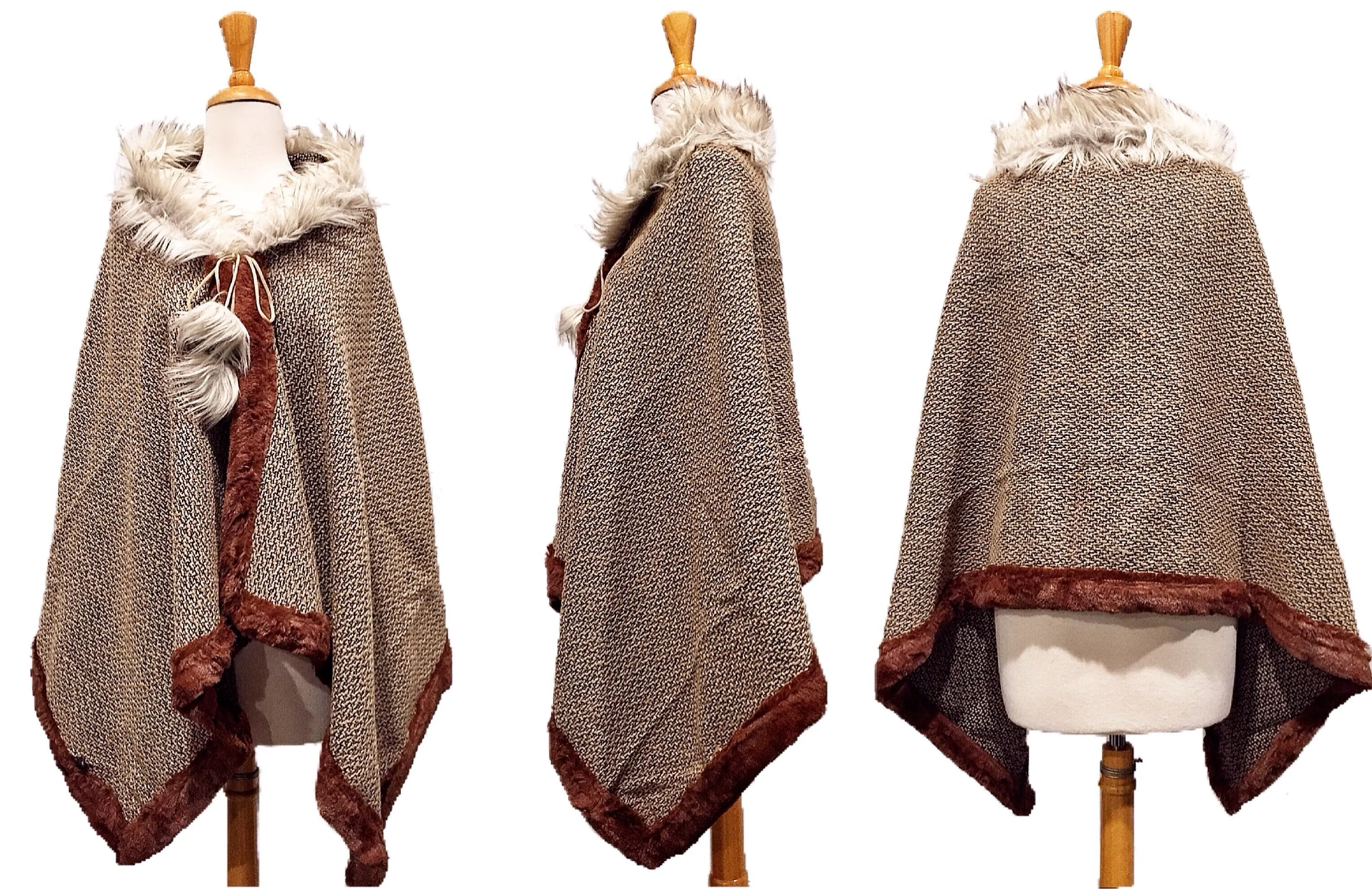 Reversible Over the Shoulder Fur Poncho Wrap