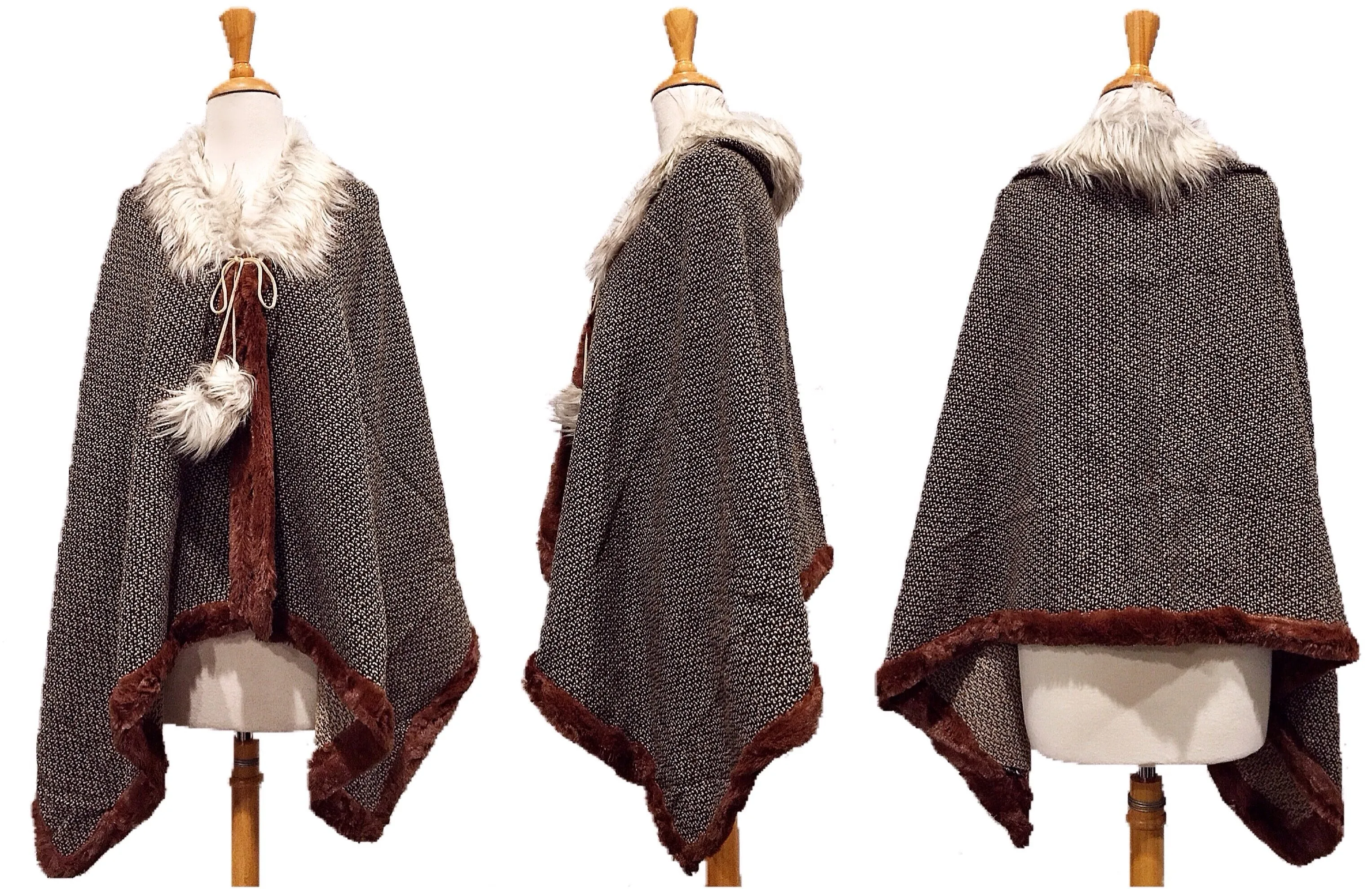 Reversible Over the Shoulder Fur Poncho Wrap