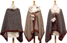 Reversible Over the Shoulder Fur Poncho Wrap