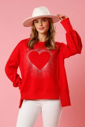 Rhinestone Heart Pullover