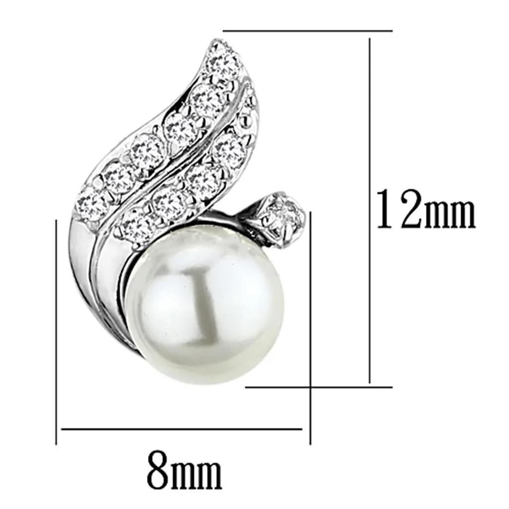 Rhodium Brass Earrings with Synthetic Pearl in White for Women White Stone Color Style 3W365