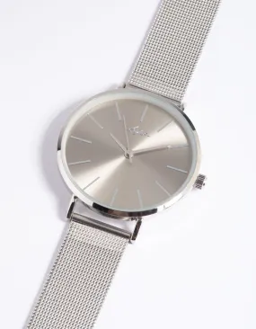 Rhodium Simple Mesh Strap Watch