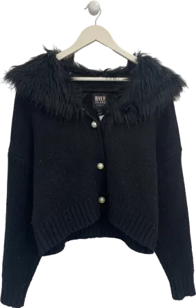 River Island Black Faux Fur Collar Cardigan UK S