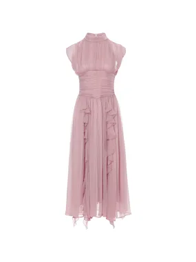 Rosy pink shirring long dress