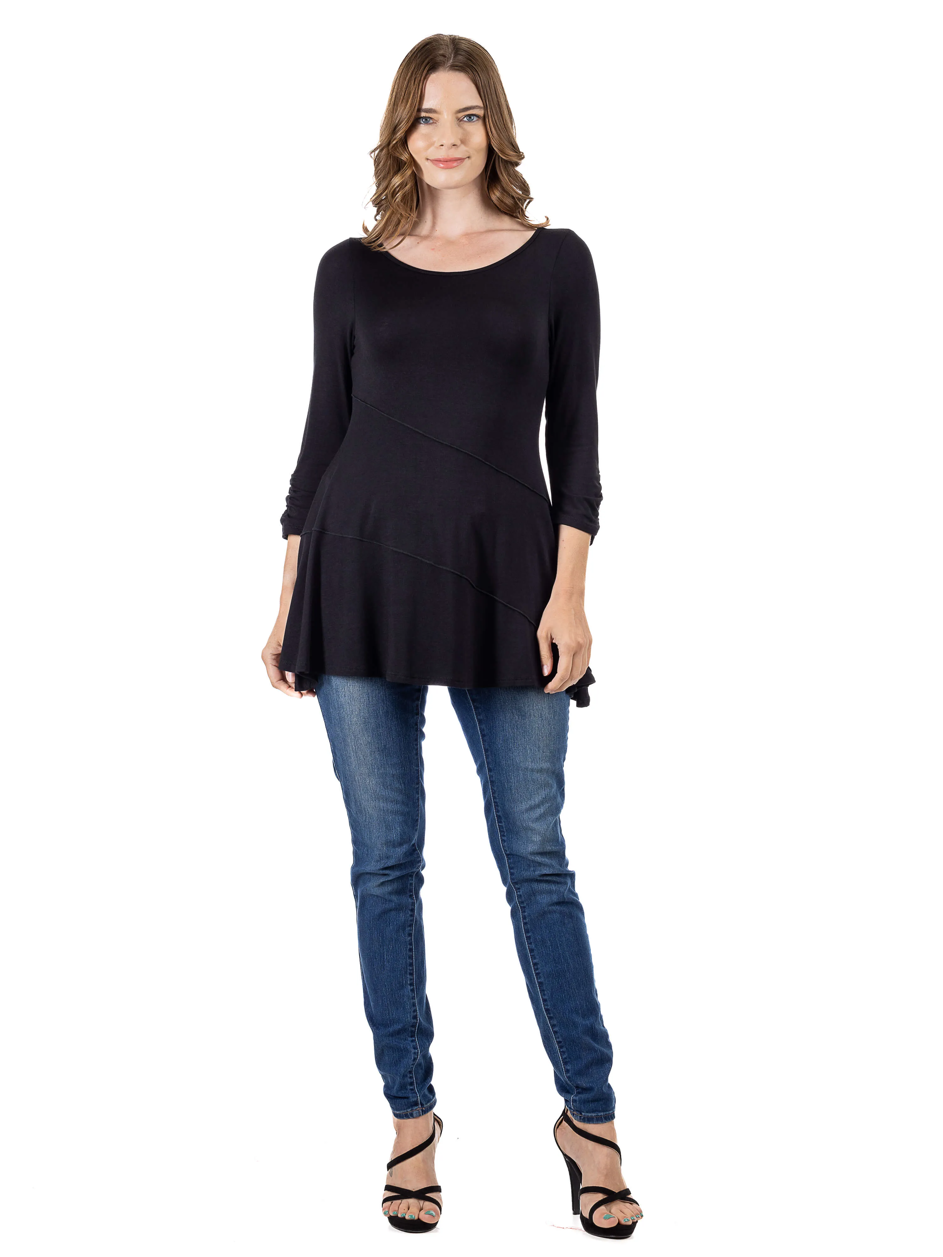 Ruched Sleeve Swing Tunic Top