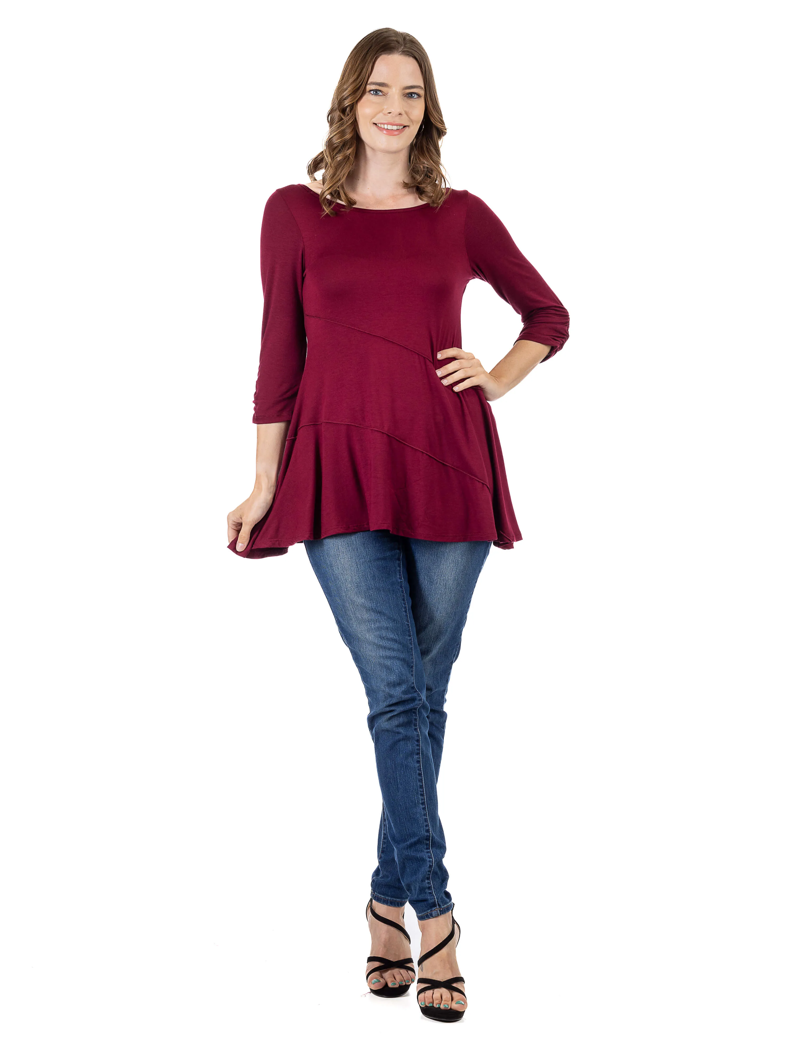 Ruched Sleeve Swing Tunic Top