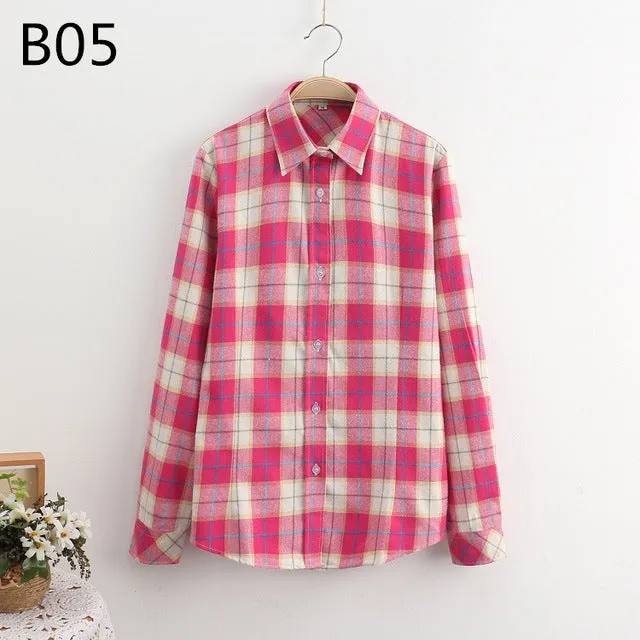 S-5XL Large Size Spring Autumn Blouse Casual Big Size Shirt Cotton Top Lapel Plaid Shirt Outwear Plus Size Women Clothing Blusas