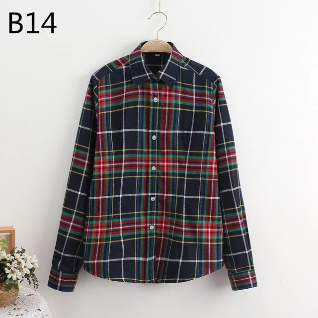 S-5XL Large Size Spring Autumn Blouse Casual Big Size Shirt Cotton Top Lapel Plaid Shirt Outwear Plus Size Women Clothing Blusas