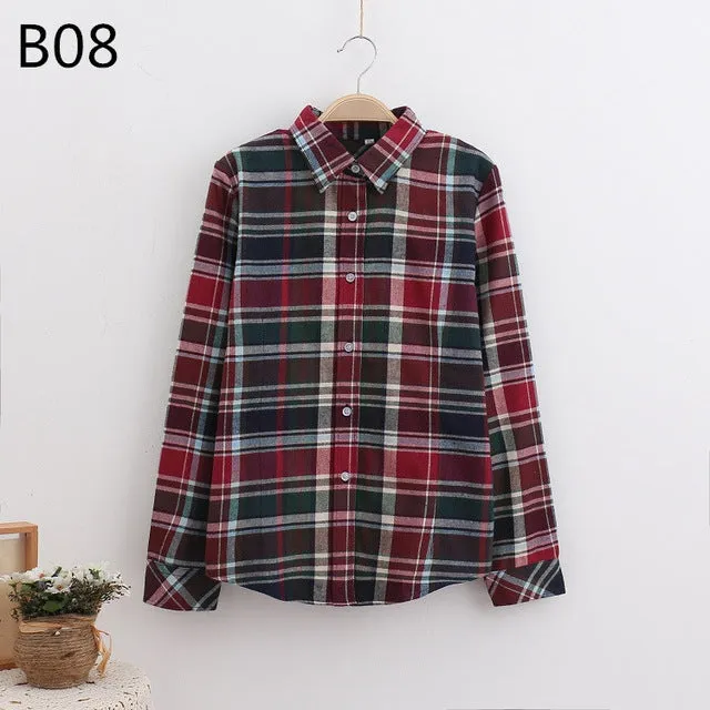 S-5XL Large Size Spring Autumn Blouse Casual Big Size Shirt Cotton Top Lapel Plaid Shirt Outwear Plus Size Women Clothing Blusas