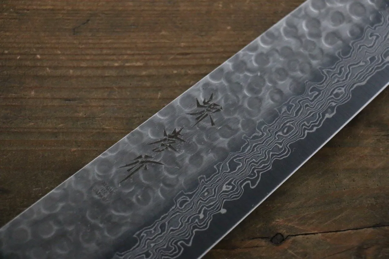 Sakai Takayuki AUS10 45 Layer Damascus Hammered Gyuto 240mm Green Lacquered Handle with Sheath