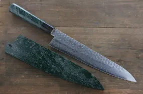 Sakai Takayuki AUS10 45 Layer Damascus Hammered Gyuto 240mm Green Lacquered Handle with Sheath