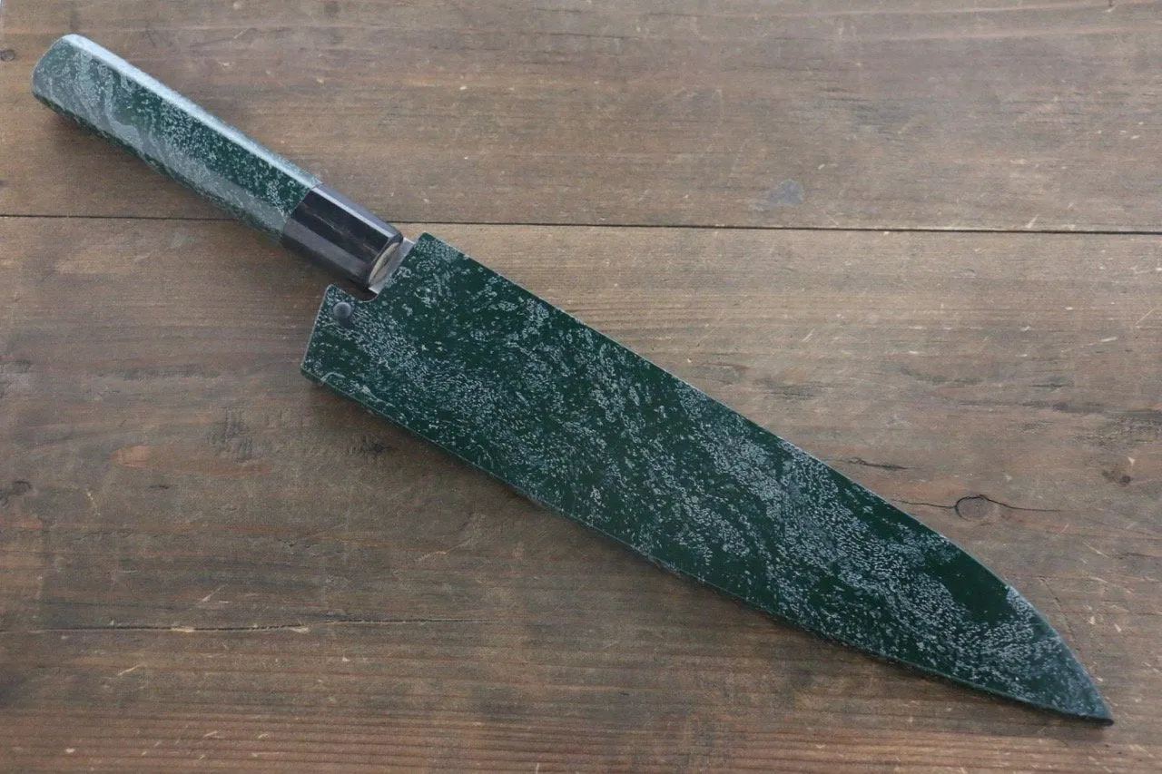 Sakai Takayuki AUS10 45 Layer Damascus Hammered Gyuto 240mm Green Lacquered Handle with Sheath