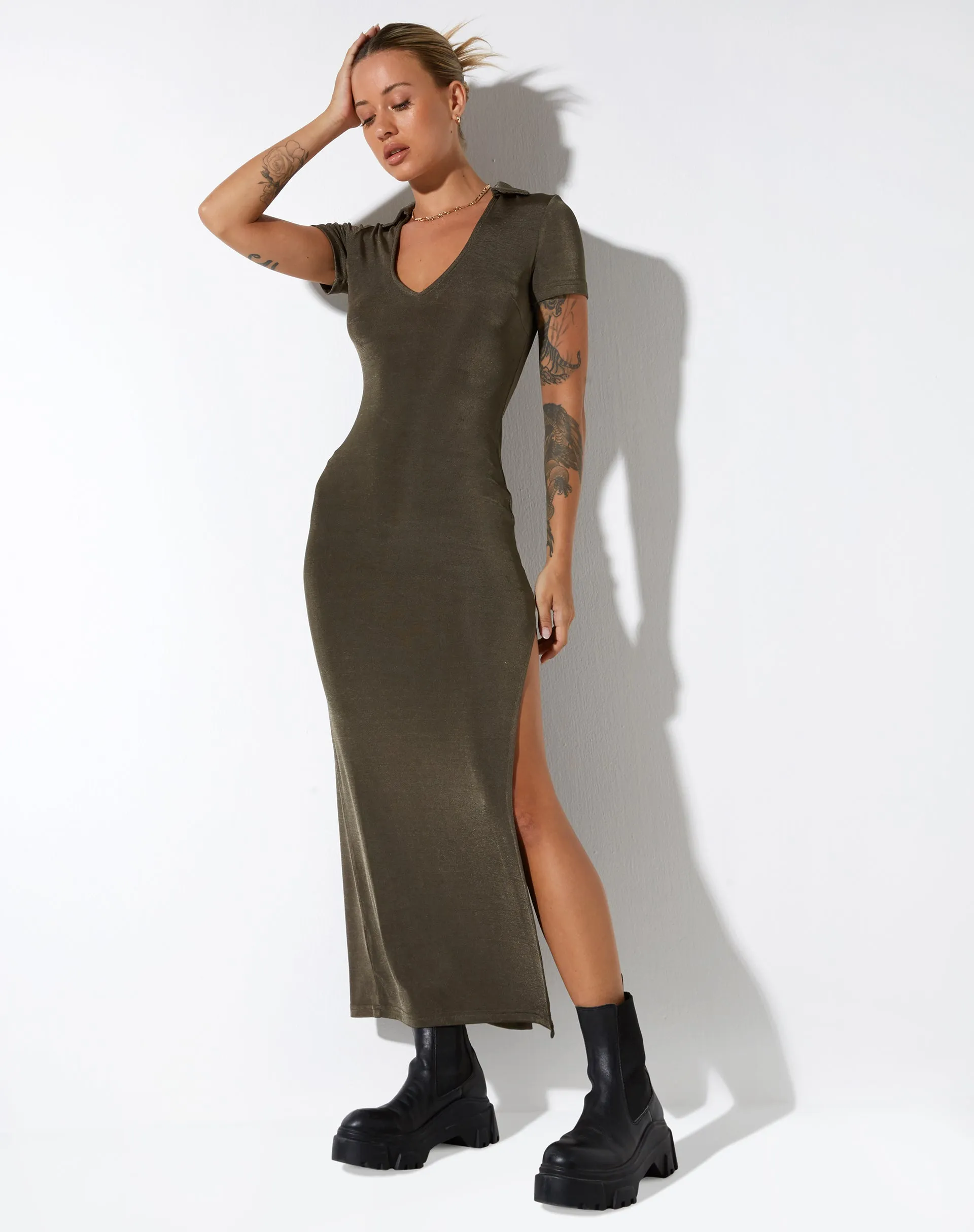 Savita Maxi Dress in Dark Olive