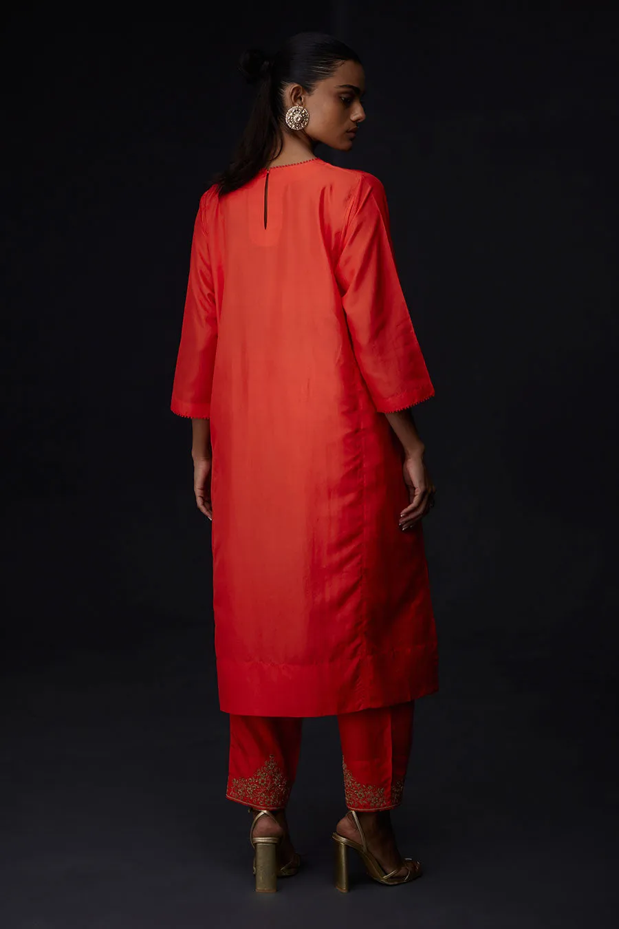 Scarlet Red Embroidered Pocket Tunic & Pant Set