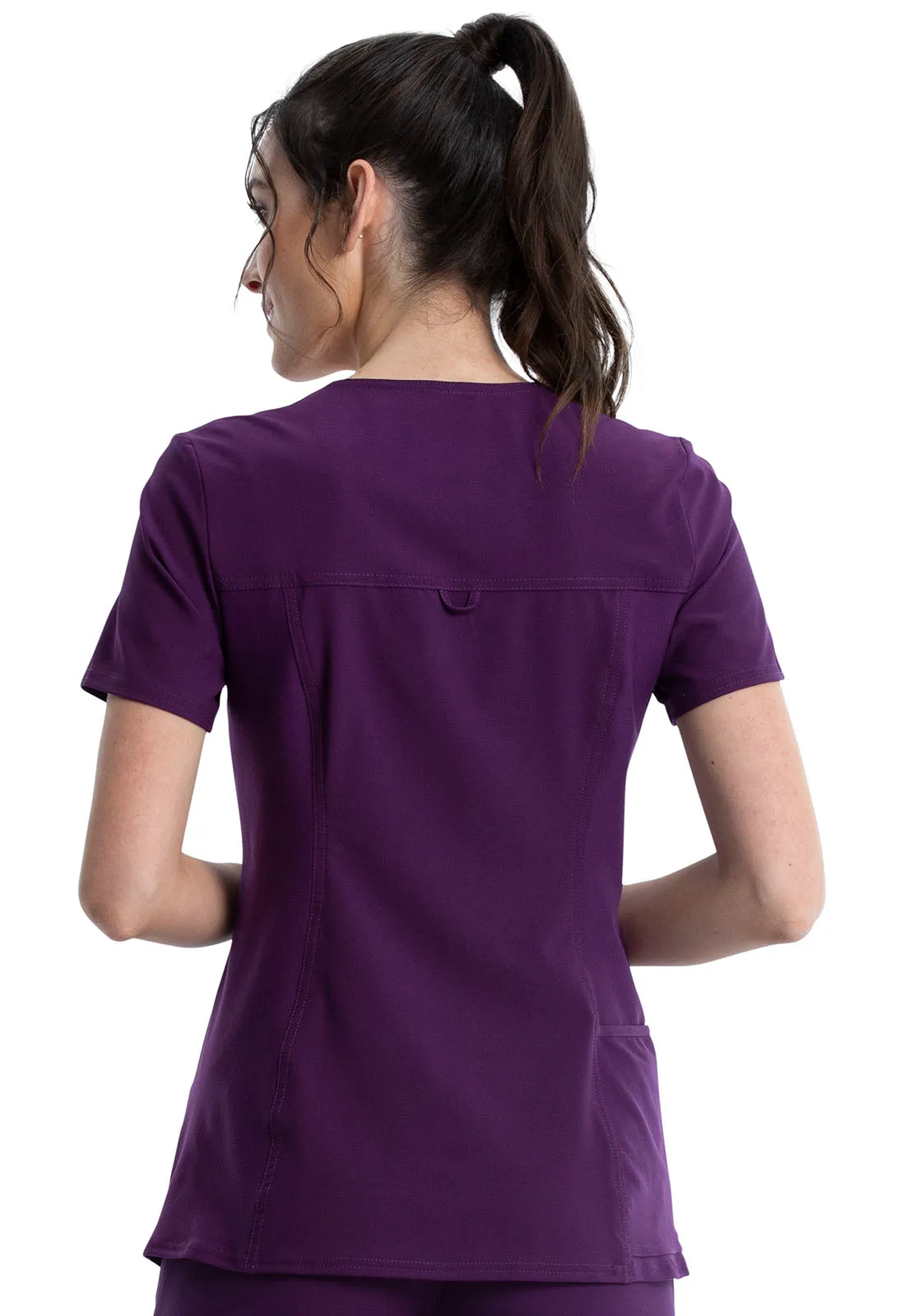 Scrub Top - Cherokee Women's iFlex V-Neck Knit Panel Top - Eggplant, CK605