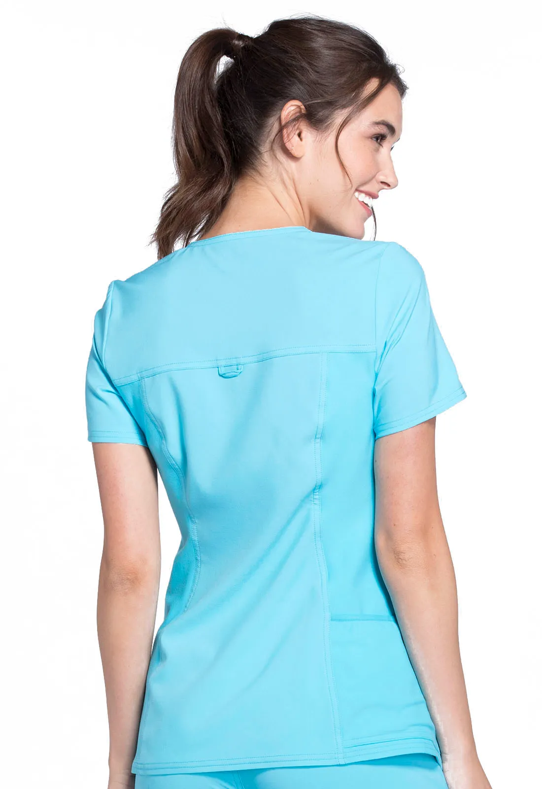 Scrub Top - Cherokee Women's iFlex V-Neck Knit Panel Top - Turquoise, CK605