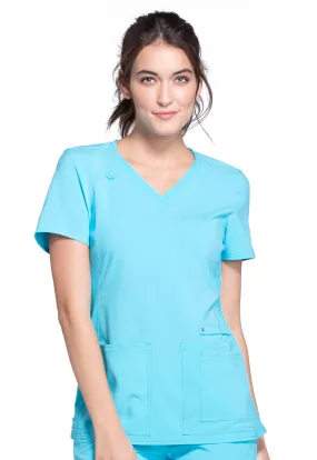 Scrub Top - Cherokee Women's iFlex V-Neck Knit Panel Top - Turquoise, CK605