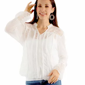 Scully Women's Rib Knit & Lace Bell Sleeved Blouse In White