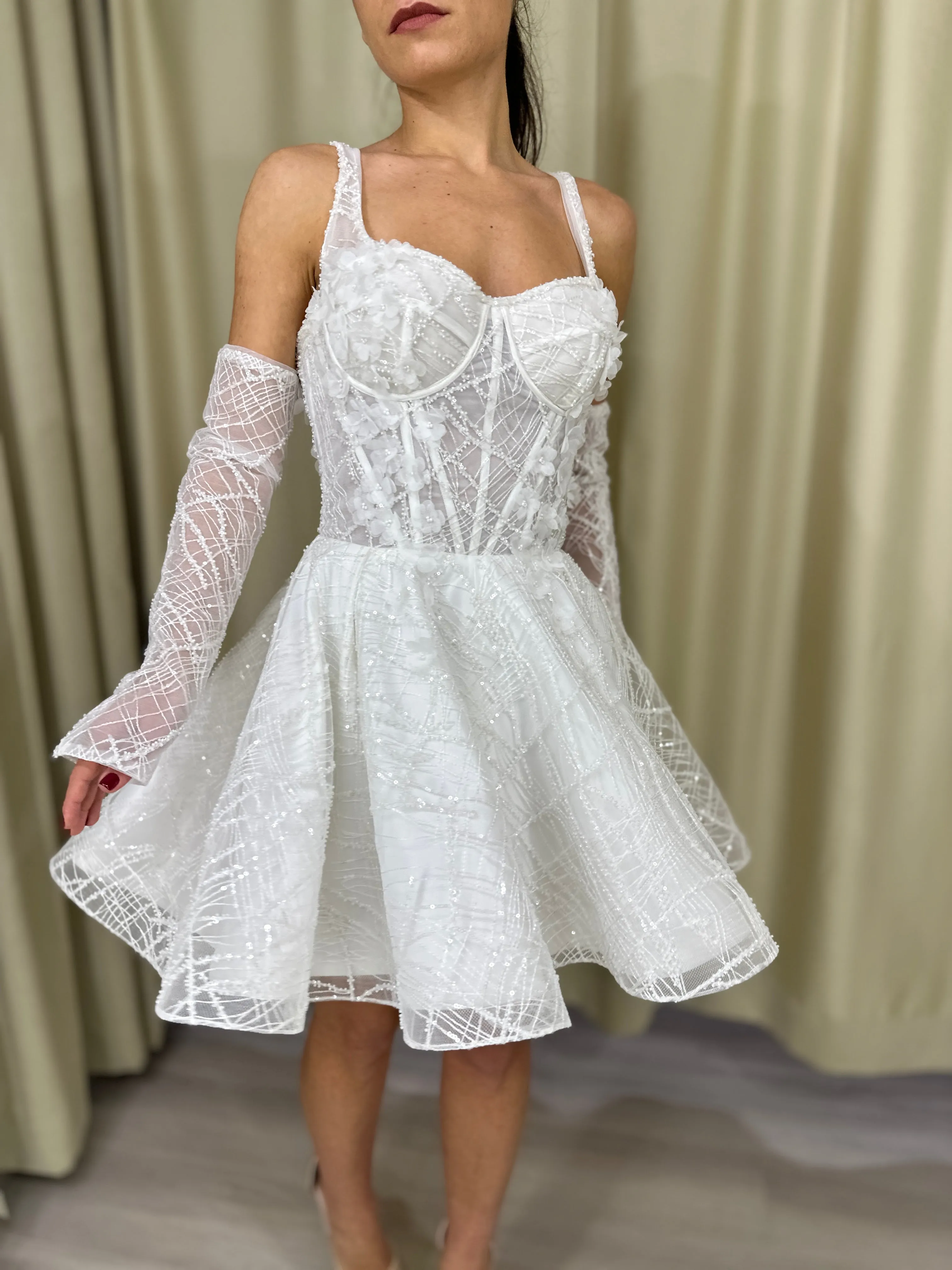 Short Lace A-line Wedding Dress Bridal Mini Daisy