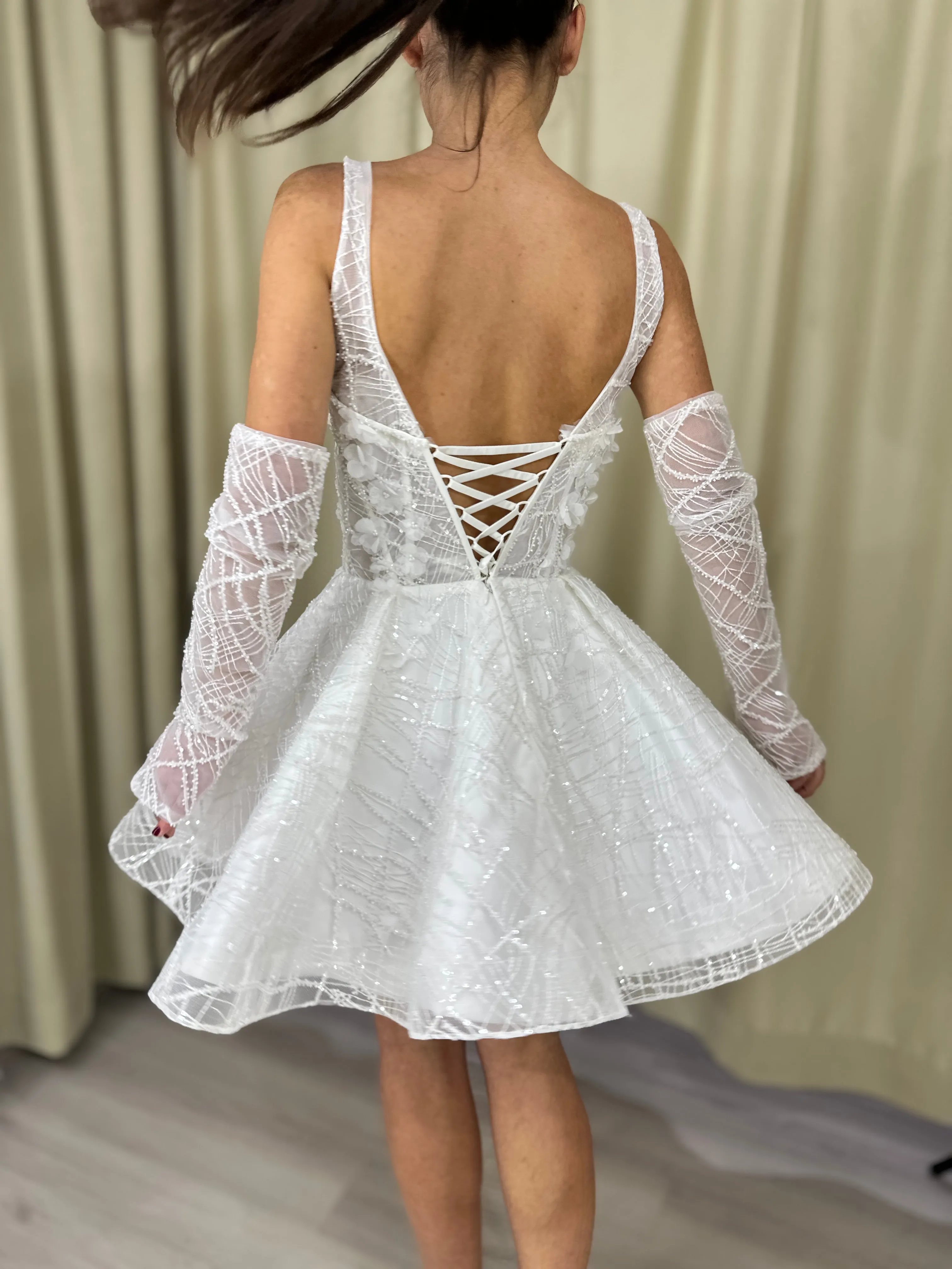 Short Lace A-line Wedding Dress Bridal Mini Daisy