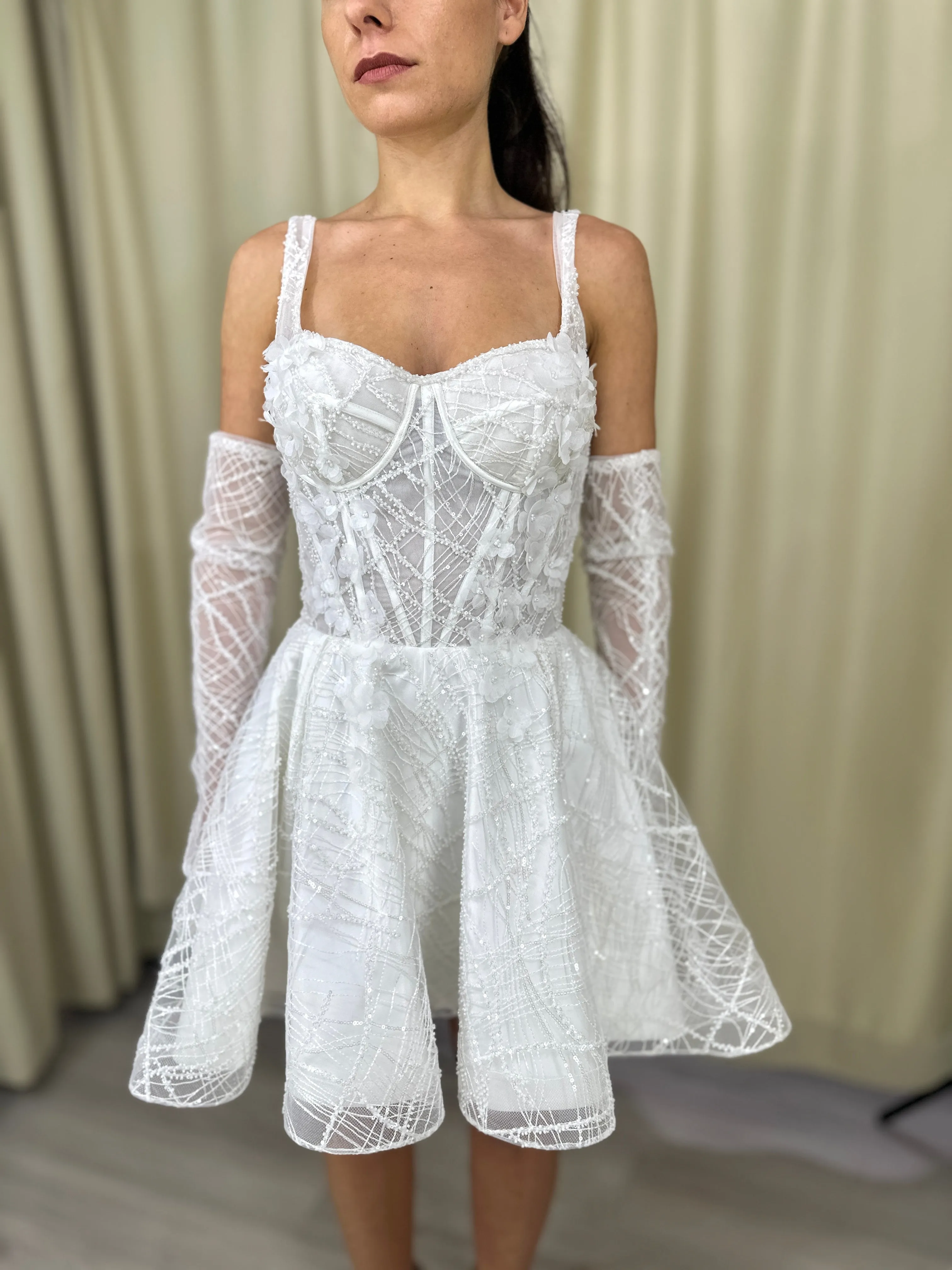 Short Lace A-line Wedding Dress Bridal Mini Daisy