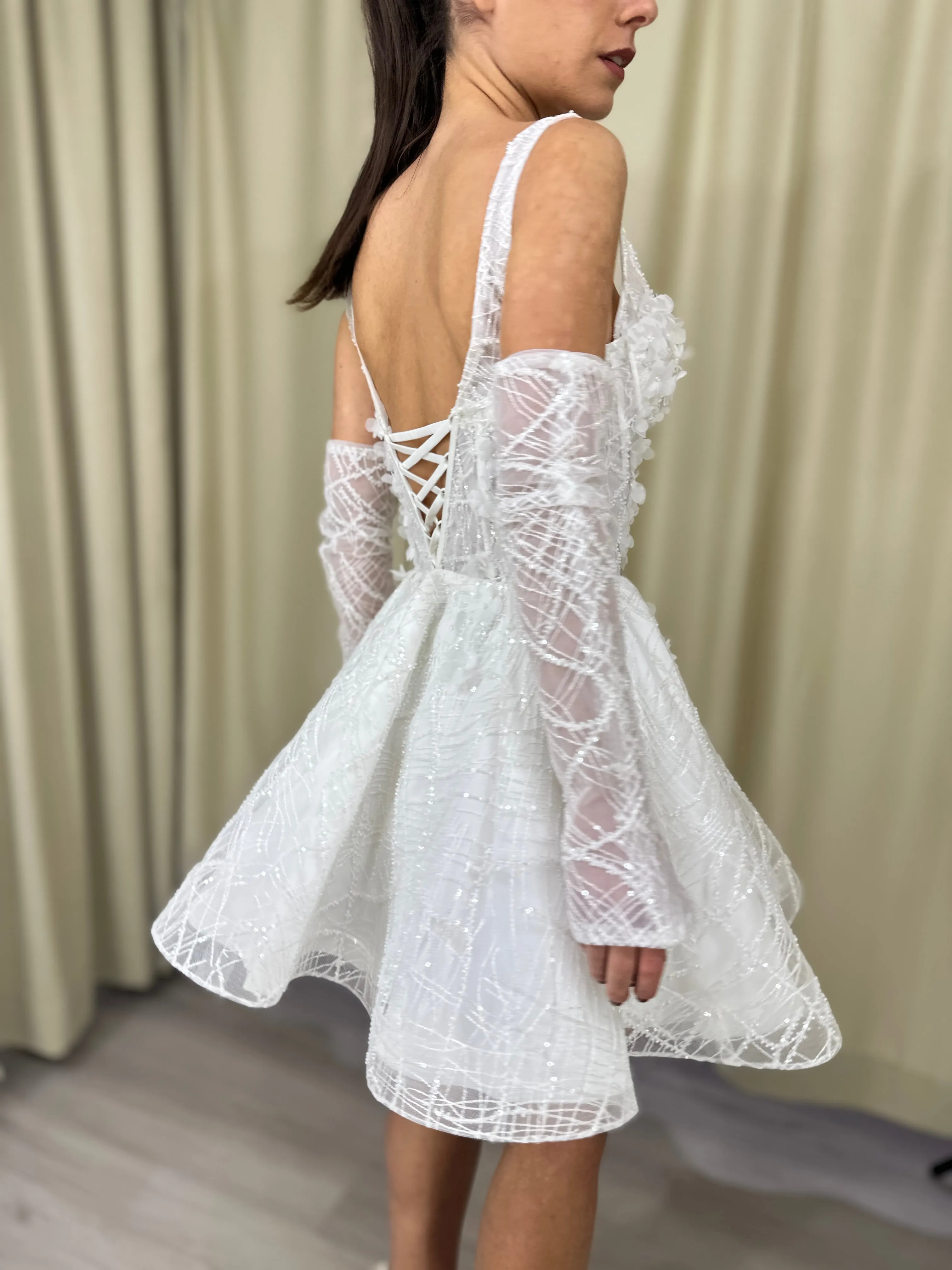 Short Lace A-line Wedding Dress Bridal Mini Daisy