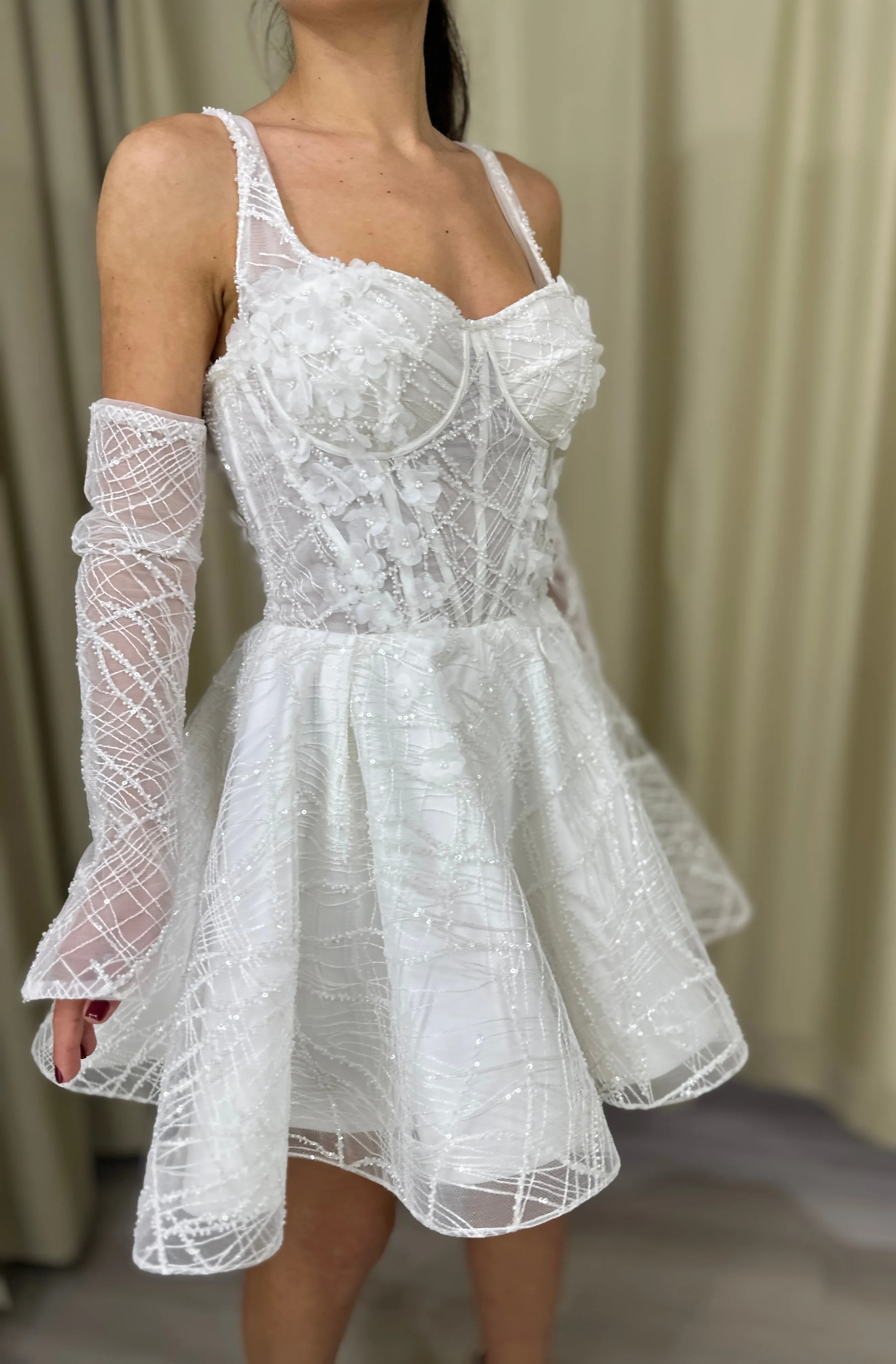 Short Lace A-line Wedding Dress Bridal Mini Daisy