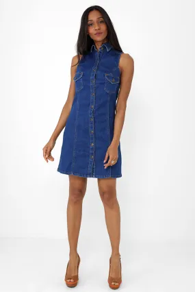 Sleeveless Denim Blue Dress Ex Brand