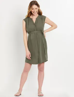 Sleeveless Maternity Shirt Dress in Olive