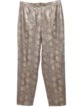 Snakeskin Pattern Brown Tapered Trousers - W32 L31