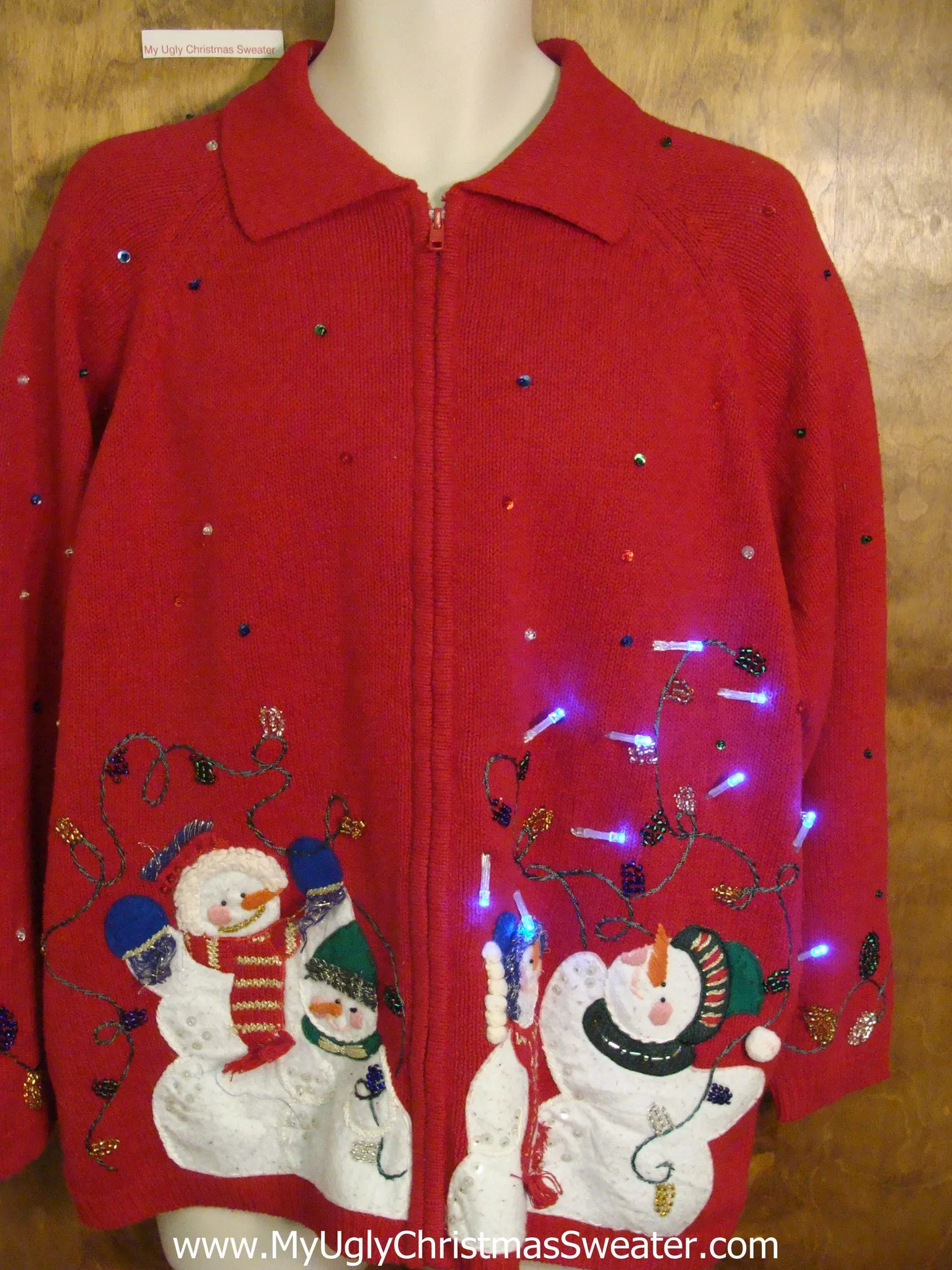 Snowmen Decorating Light Up Ugly Xmas Sweater