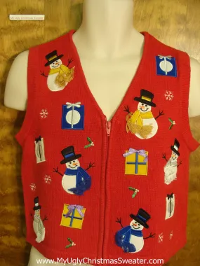 Snowmen Giving Gifts Funny Christmas Sweater Vest