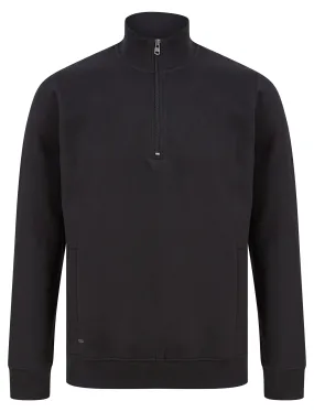 Solimba Quarter Zip Funnel Neck Pullover Sweat in Jet Black - Tokyo Laundry