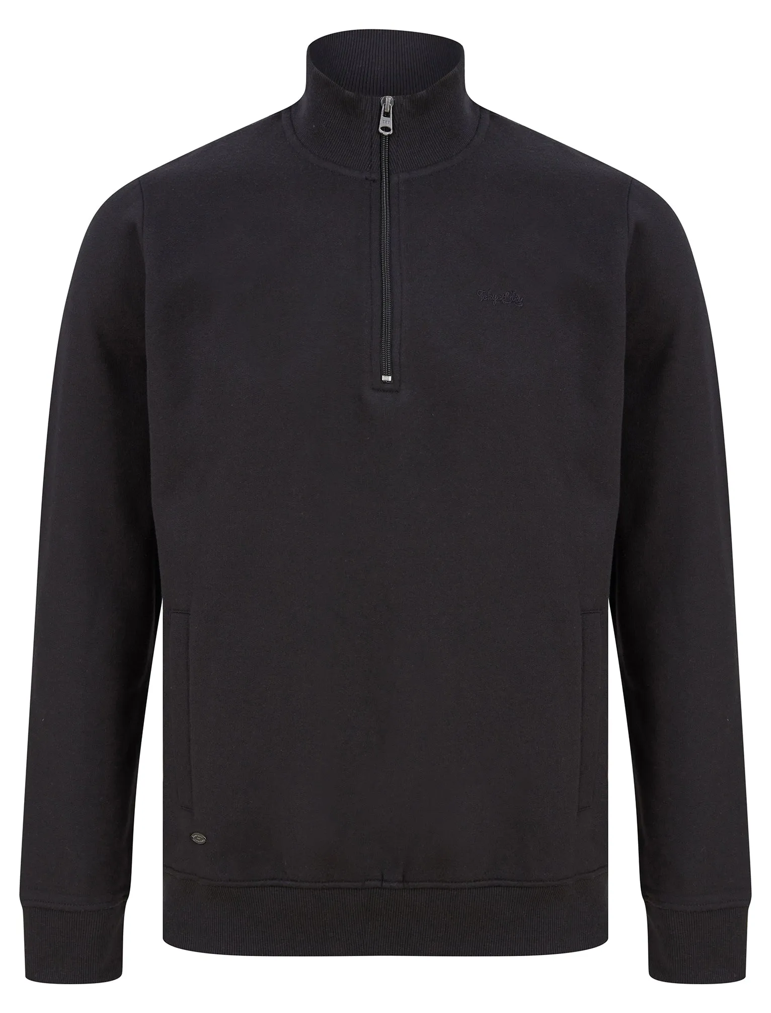 Solimba Quarter Zip Funnel Neck Pullover Sweat in Jet Black - Tokyo Laundry