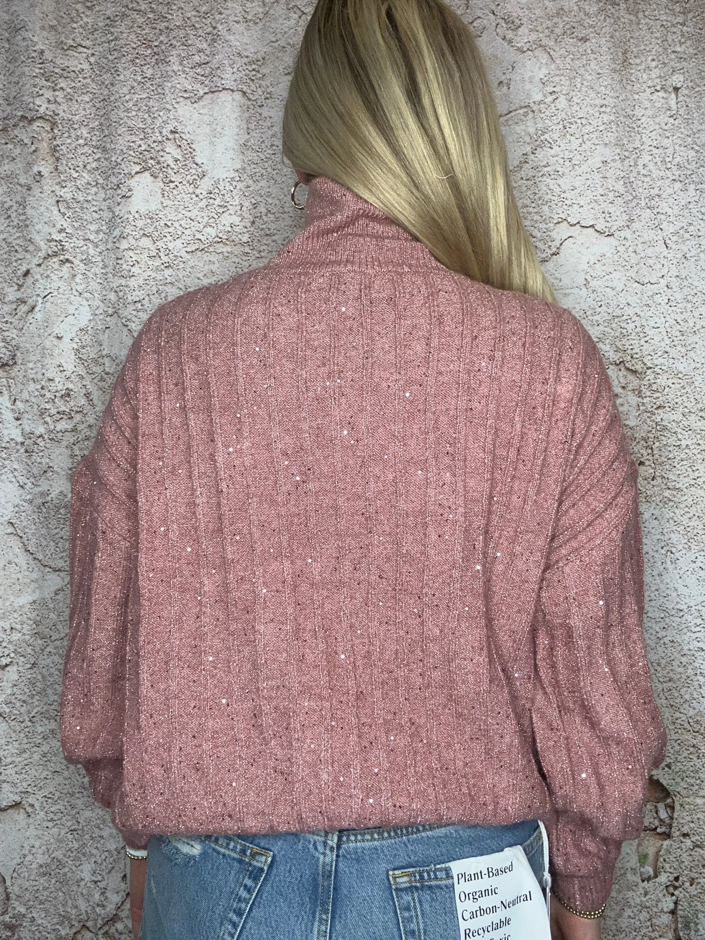 Sparkle Knit Mock Neck Sweater