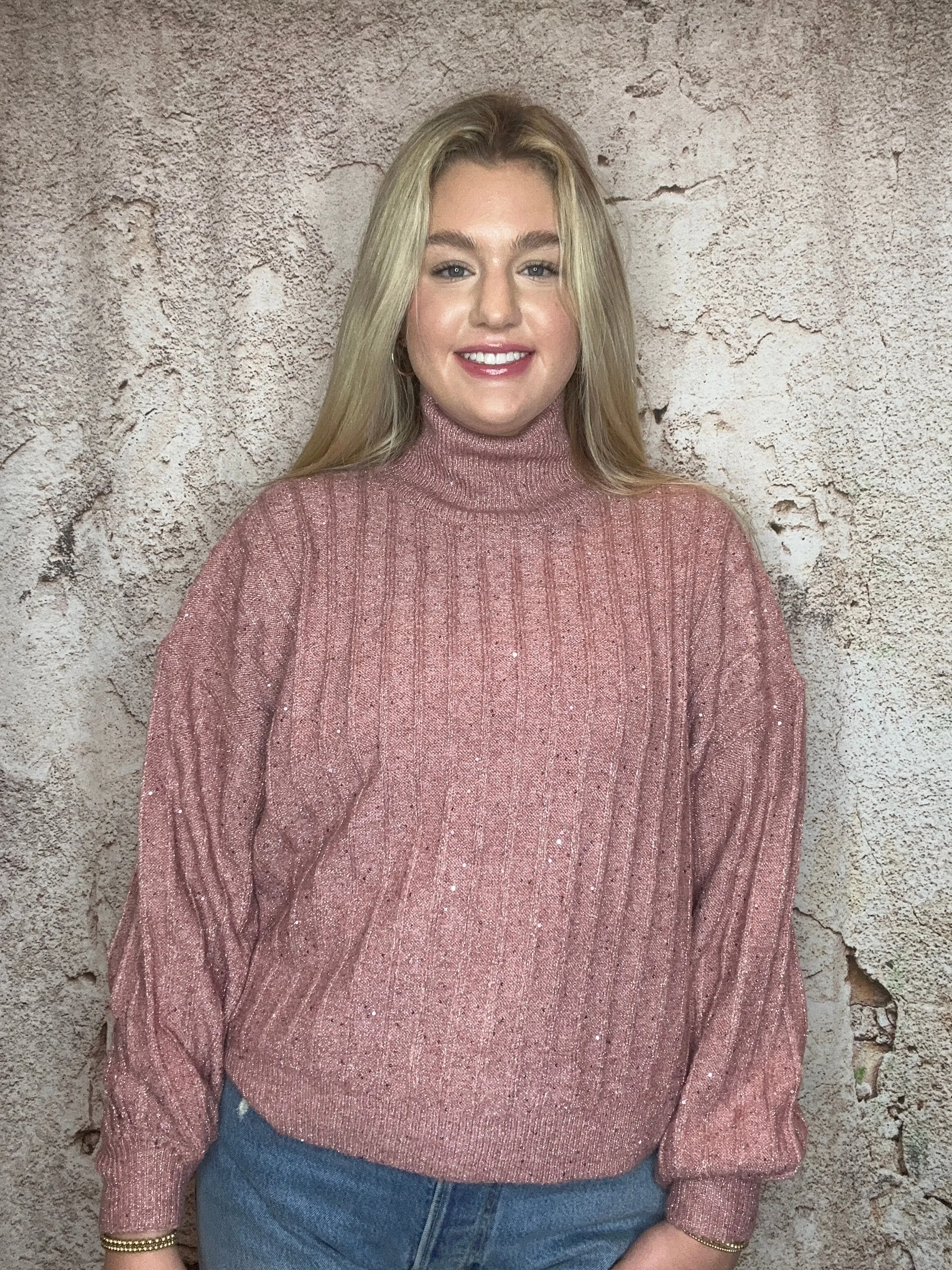 Sparkle Knit Mock Neck Sweater