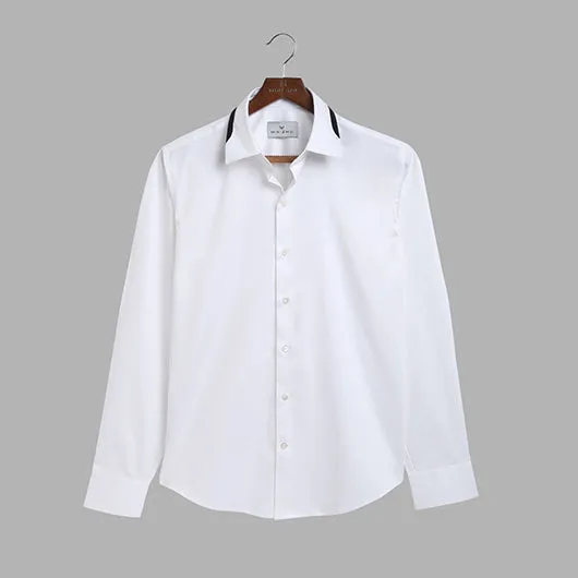 Spirit White Cotton Shirt with Black Collar Detailing