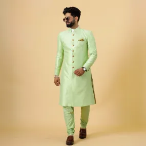 Stunning Pistachio Green Banarasi Brocade Achkan for Men | Father Son Combo | Perfect for Grooms