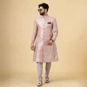 Stunning Rose Gold Banarasi Brocade Achkan for Men | Father Son Combo | Perfect for Grooms