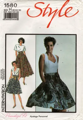 Style 1580 Womens High Waisted Skirt with Wide Waistband & Pockets 1980s Vintage Sewing Pattern Size 6 - 10 UNCUT Factory Folded