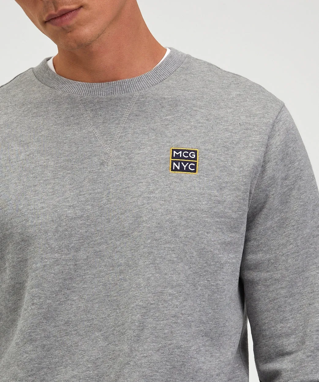 Sweater rondehals met NYC graphic | Medium Grey Melange