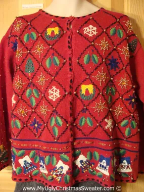 Tacky Holiday Sweater with Bling Bells, Ivy, and Wreaths (f1003)