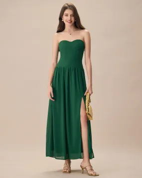 The Green Sweetheart Neck Ruched Maxi Dress