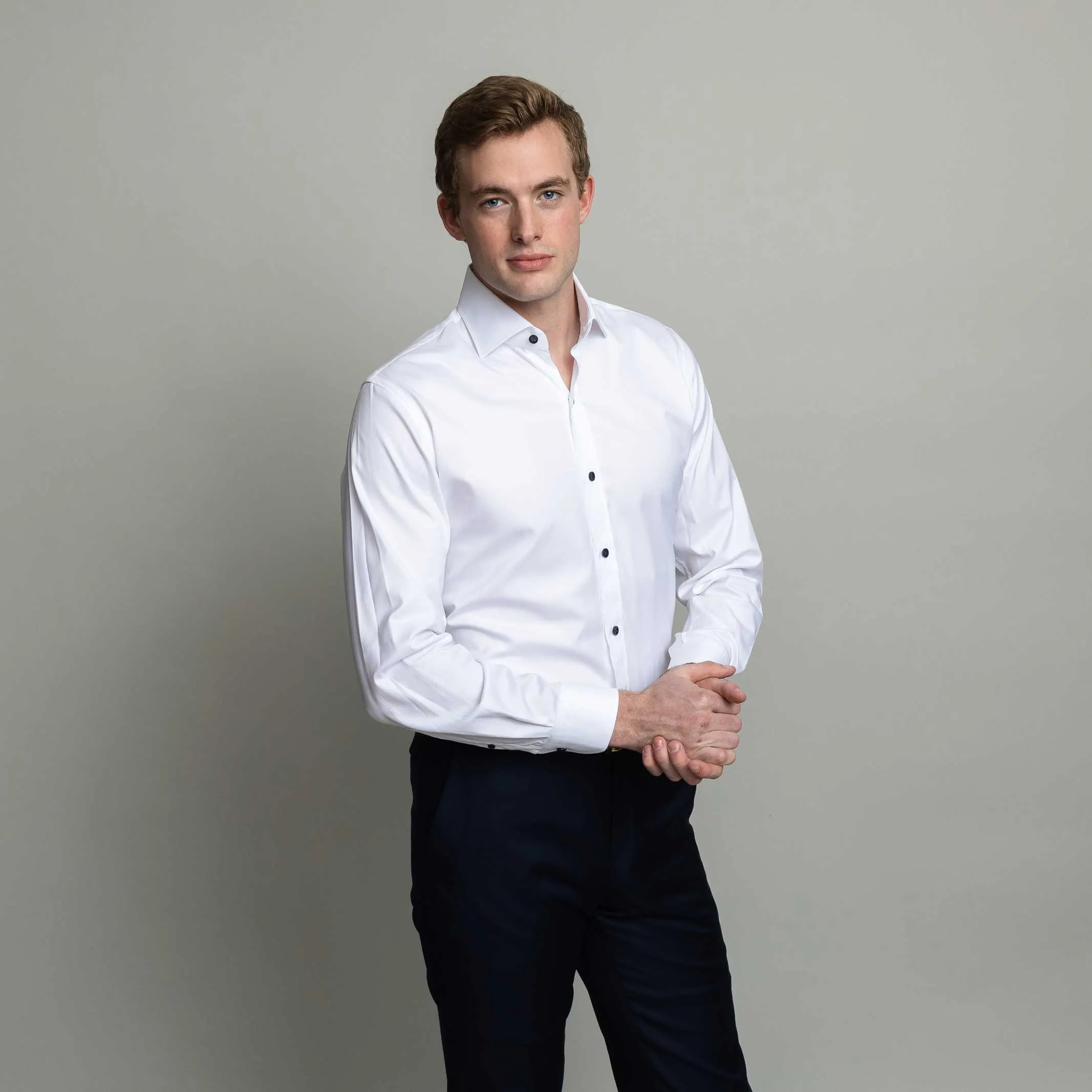 The White Adler Fine Twill with Navy Buttons Custom Shirt